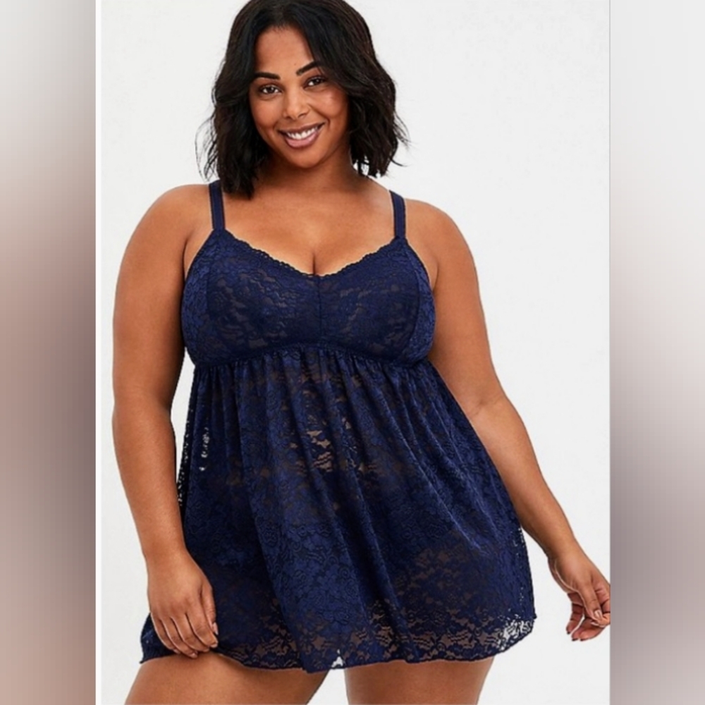 Torrid Intimates Elegant Navy Lace Babydoll Sz 1